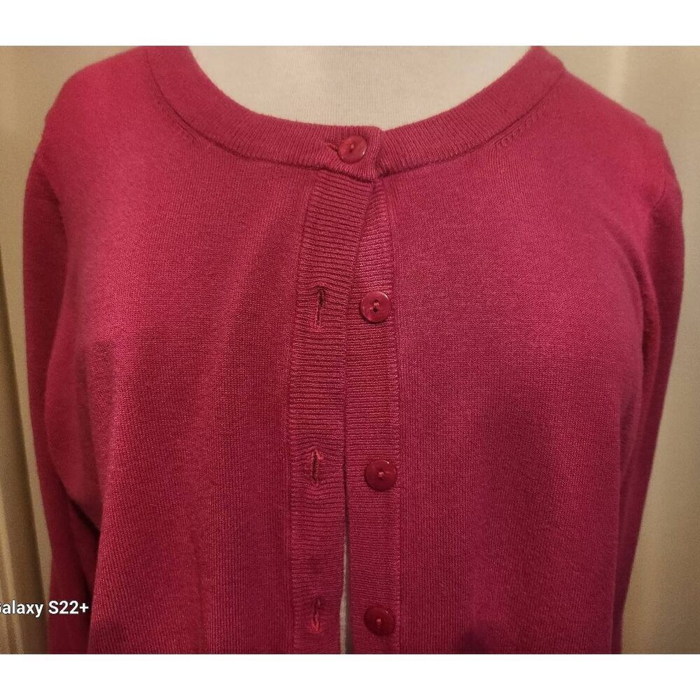 C13 Fashion Bug hot pink button-down crew neck long sleeved sweater - Picture 2 of 10